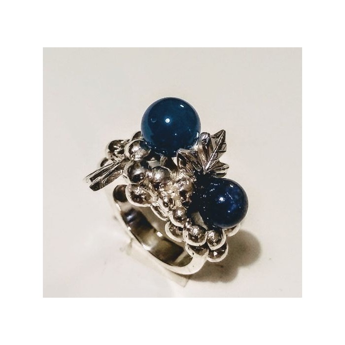 Anello in argento 925 con pietra naturale agata blu