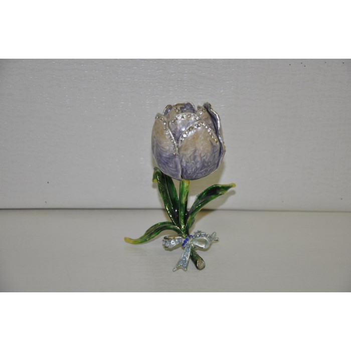 Tulipano metallo smaltato e strass con petalo apribile H 10