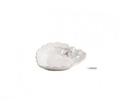 Piatto ceramica bianca con merletto e fiocco.L15x14.5