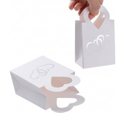 BUONDAC 100 pz Scatole Portaconfetti Bianco Bomboniere Carta con Manico Cuore Scatoline Regalo Decorazioni per Festa Matrimonio