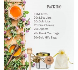 20-Count 1,5 oz mini vasi di miele di vetro esagonale-piccoli vasi di miele con Dippers, Charms d'api d'oro, biglietti di  FA...