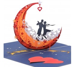 NLR 3D Pop-up Biglietto d'auguri Gli amanti ballano sulla barca lunare | Ideale per anniversario, San Valentino, compleanno,