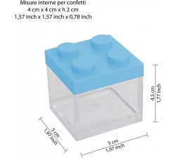 Omada Design set 48pz scatoline mattoncino in plastica trasparente con tappo colorato, 5x5x5 cm, 100% made in Italy