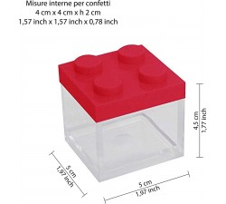 Omada Design set 48pz scatoline mattoncino in plastica trasparente con tappo colorato, 5x5x5 cm, 100% made in Italy