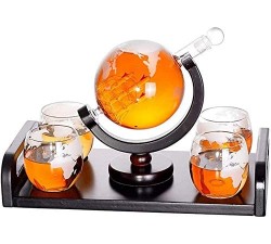 LCY Decantatore di Whisky Set Whisky Whisky Caraffa 1000 ml soffiato a Bocca Globe e 4 Bicchieri Set di 300 ml in Vetro Mondiale