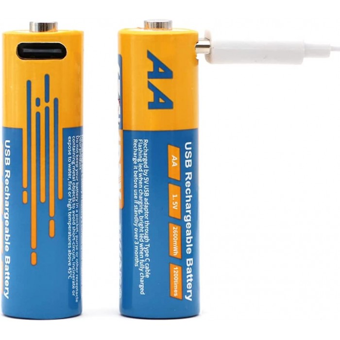SZEMPTY Batterie ricaricabili al litio AAA, 1,5 V, USB, agli ioni di litio, 750 mWh con cavo di ricarica di tipo C, ricarica