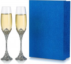 Set di 2 Bicchieri da Champagne Argento - Creativa Calici Champagne in Metallo con Cristalli Coppa Champagne Inweder