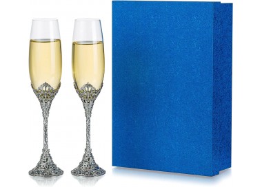 Set di 2 Bicchieri da Champagne Argento - Creativa Calici Champagne in Metallo con Cristalli Coppa Champagne Inweder